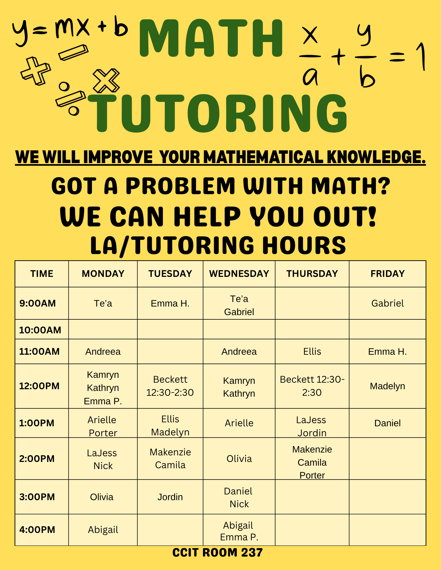 Fall 2026 Tutoring Hours